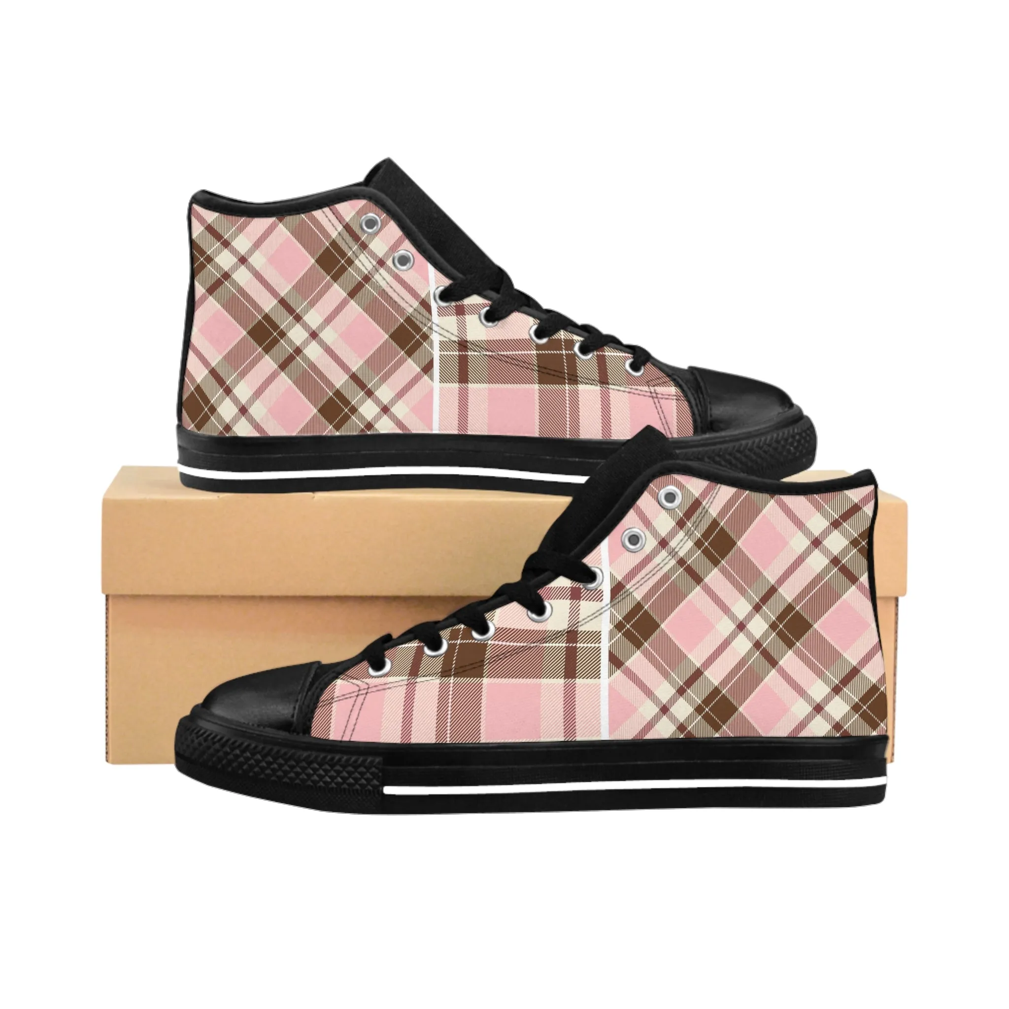 Colorful Pink Plaid Pattern Women's Classic Sneakers