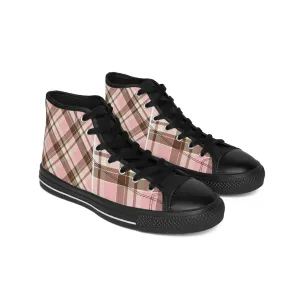 Colorful Pink Plaid Pattern Women's Classic Sneakers