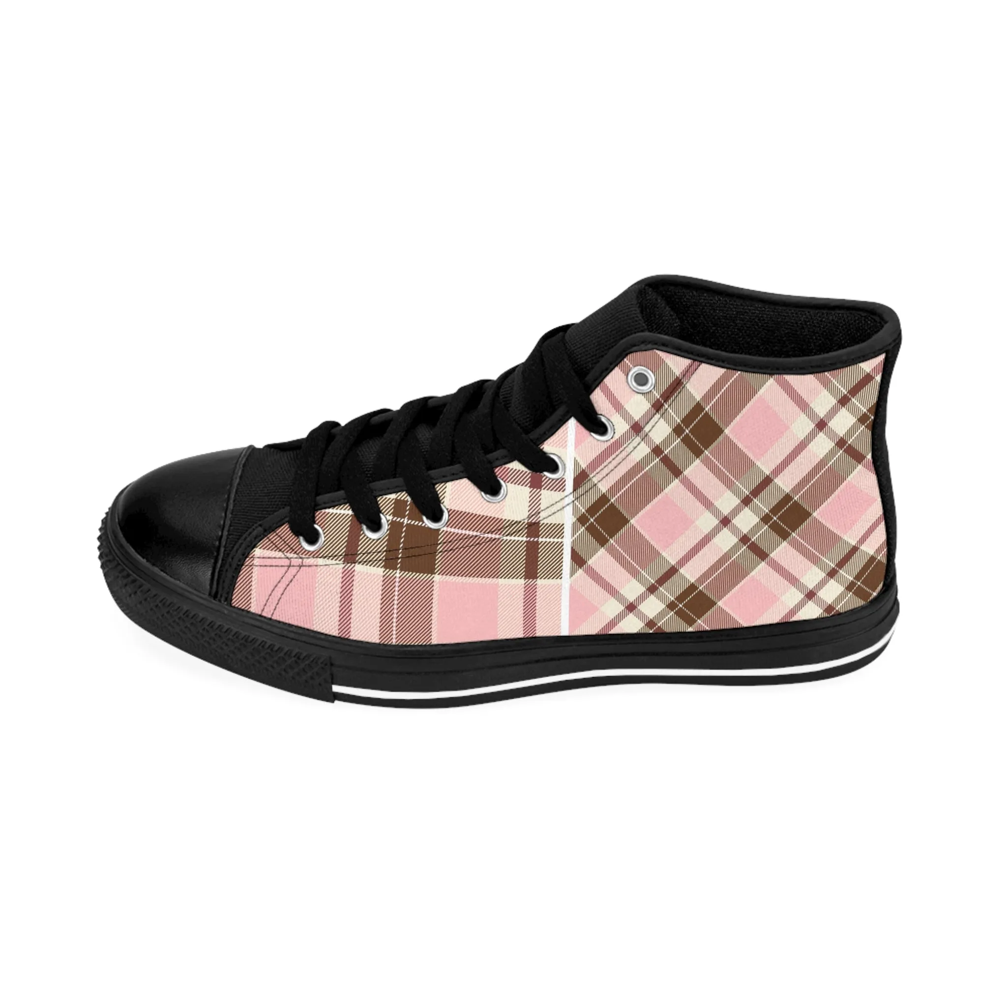 Colorful Pink Plaid Pattern Women's Classic Sneakers