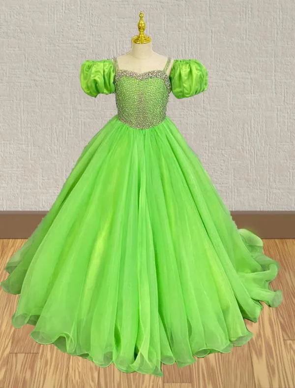 Custom Made Flower Girls Sparkly Green Pageant Dress