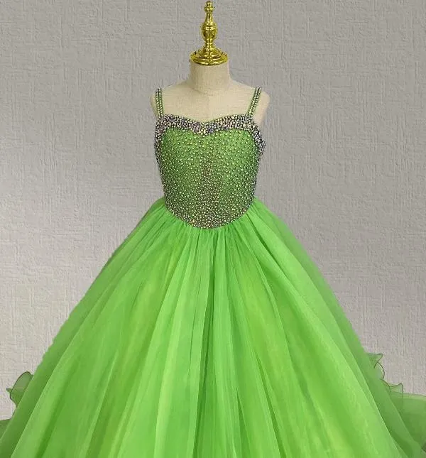 Custom Made Flower Girls Sparkly Green Pageant Dress