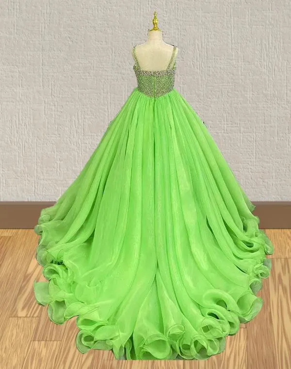 Custom Made Flower Girls Sparkly Green Pageant Dress