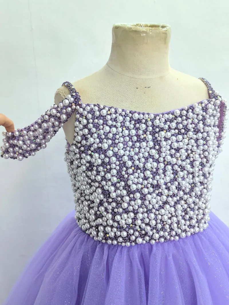 Custom Made Little Gril Pearls Lilac Hi-low Pageant Dress