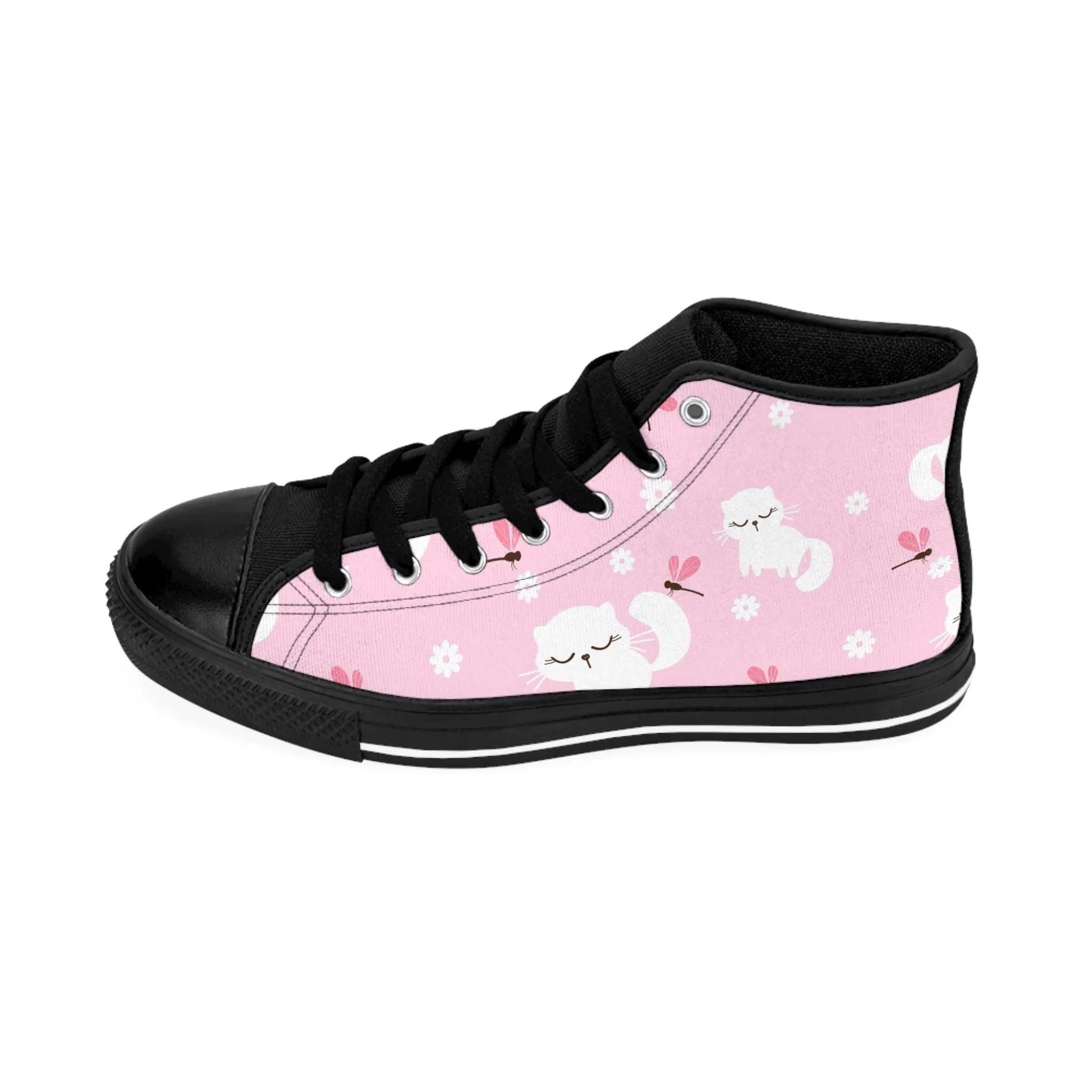 Cute White Kitty Pink Backgrounds Women's Classic Sneakers