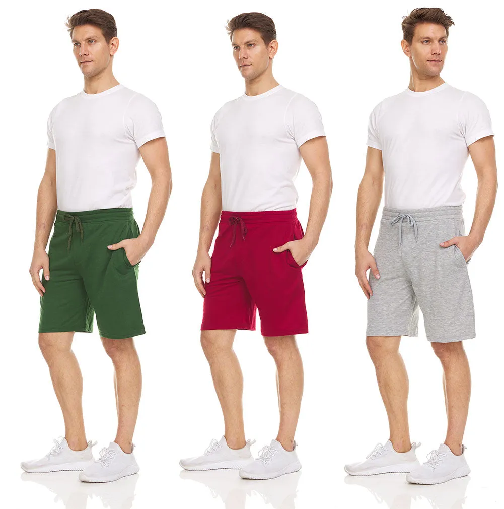 DARESAY Men's Fleece Sleep Shorts - Athletic Activewear Shorts with Pockets - Lounge and Workout Shorts for Men - Pack of 3