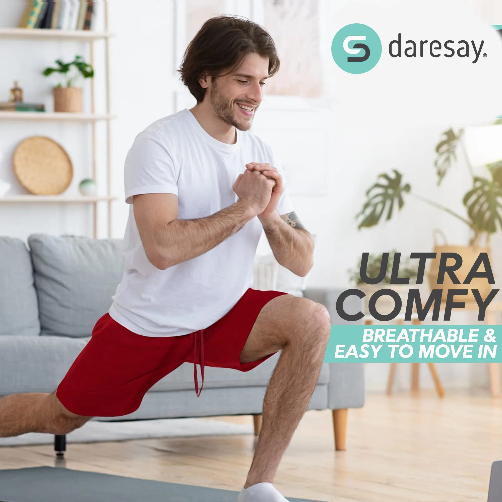 DARESAY Men's Fleece Sleep Shorts - Athletic Activewear Shorts with Pockets - Lounge and Workout Shorts for Men - Pack of 3