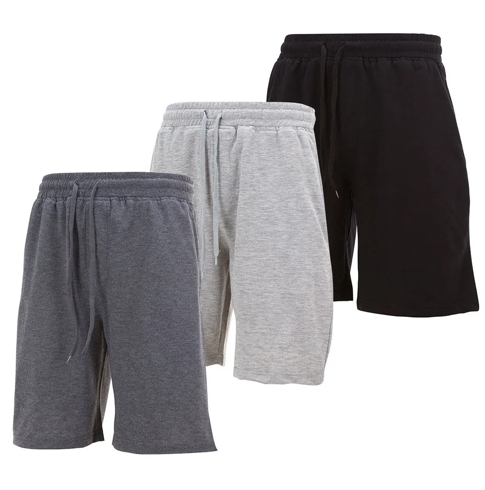 DARESAY Men's Fleece Sleep Shorts - Athletic Activewear Shorts with Pockets - Lounge and Workout Shorts for Men - Pack of 3