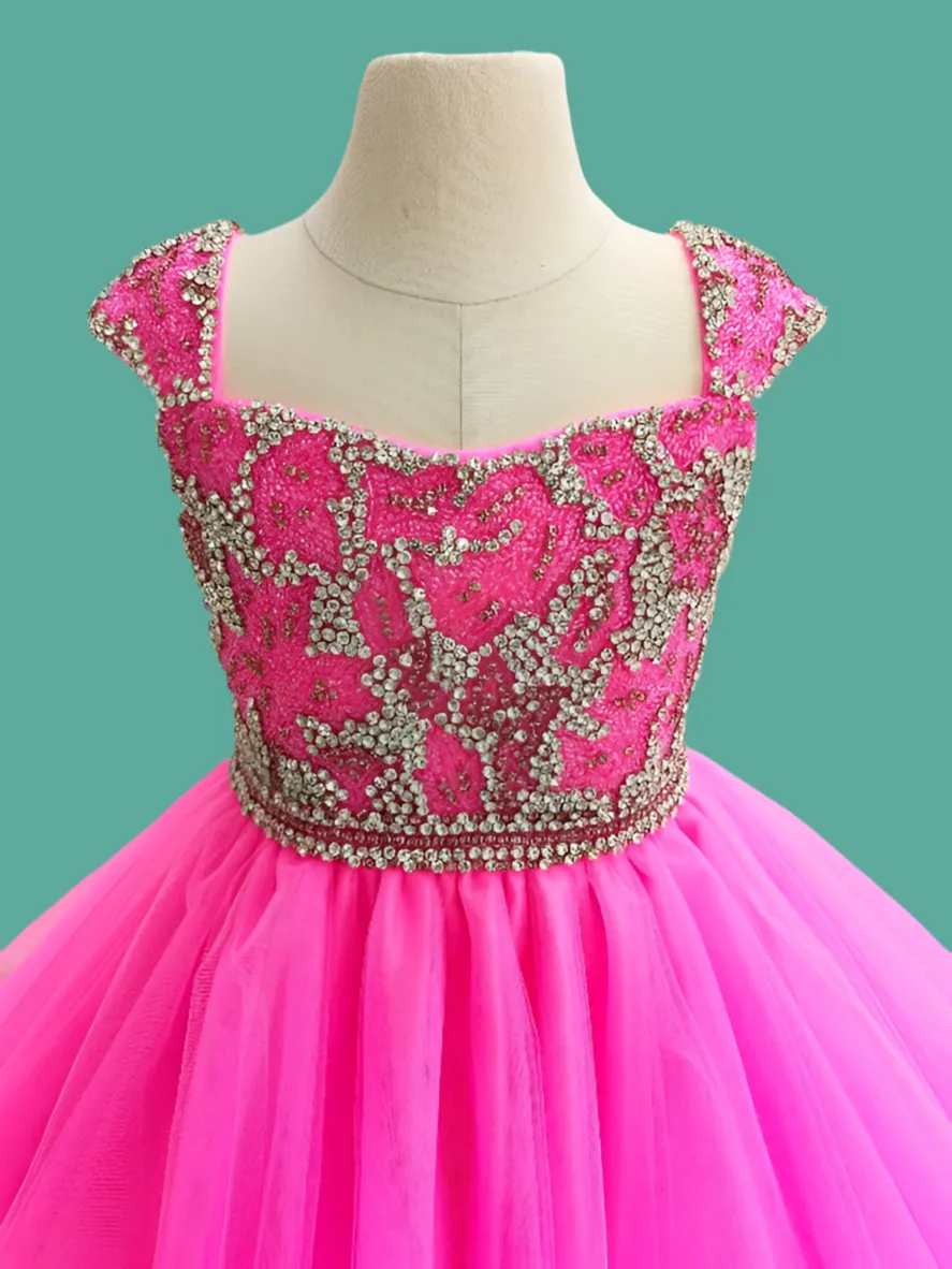 Dazzling Sparkling Beaded Open Back Fuchsia Ball Gown