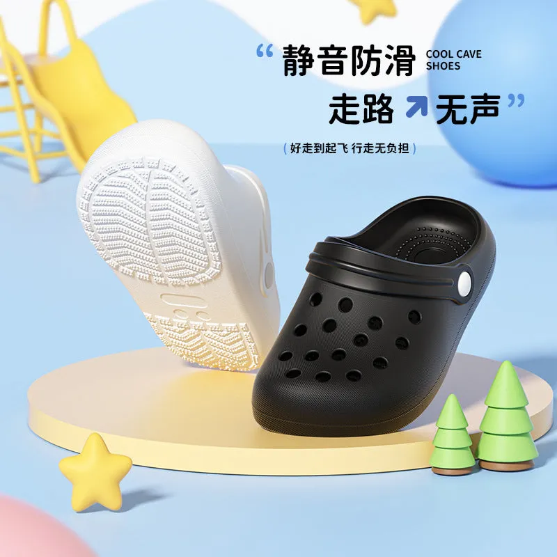 Dunnmall Children's Hole Shoes Women's Summer Outdoor Wear Shit Feeling Thick Bottom Toe Cap Half Slippers Boys and Girls Home Non-Slip Sandals for Older Children