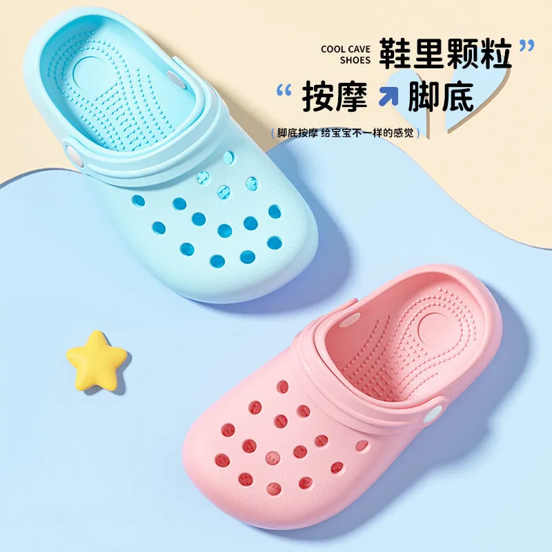 Dunnmall Children's Hole Shoes Women's Summer Outdoor Wear Shit Feeling Thick Bottom Toe Cap Half Slippers Boys and Girls Home Non-Slip Sandals for Older Children