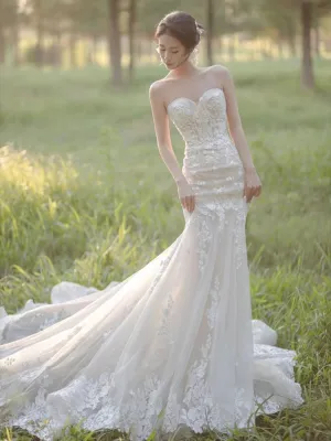 dunnmall Lace Fishtail Wedding Dress  New Tube Top Outdoor Light Yarn Temperament Trip Shoot Outdoor Lawn Wedding Trailing Dress