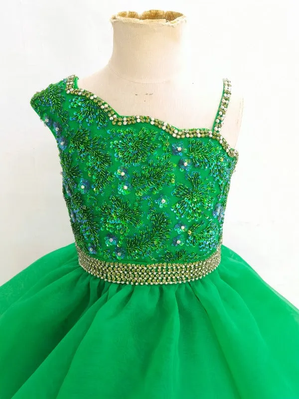 Elegant Green Beaded Bodice Teen's Formal Wear