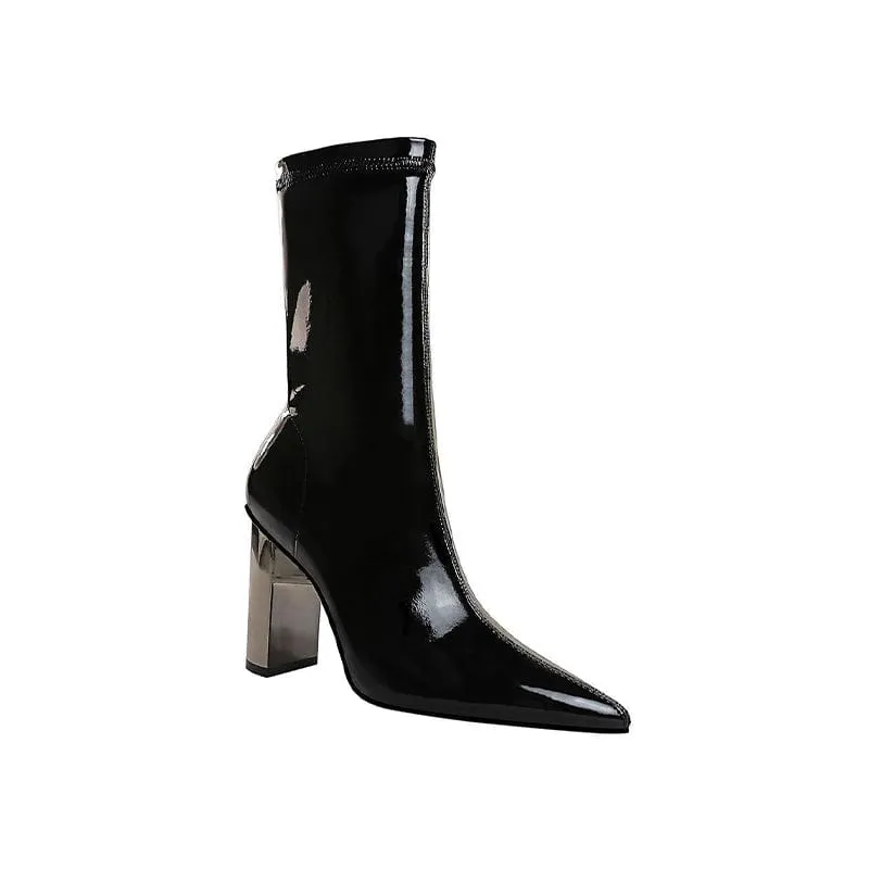 Fashionable bright face patent leather boots