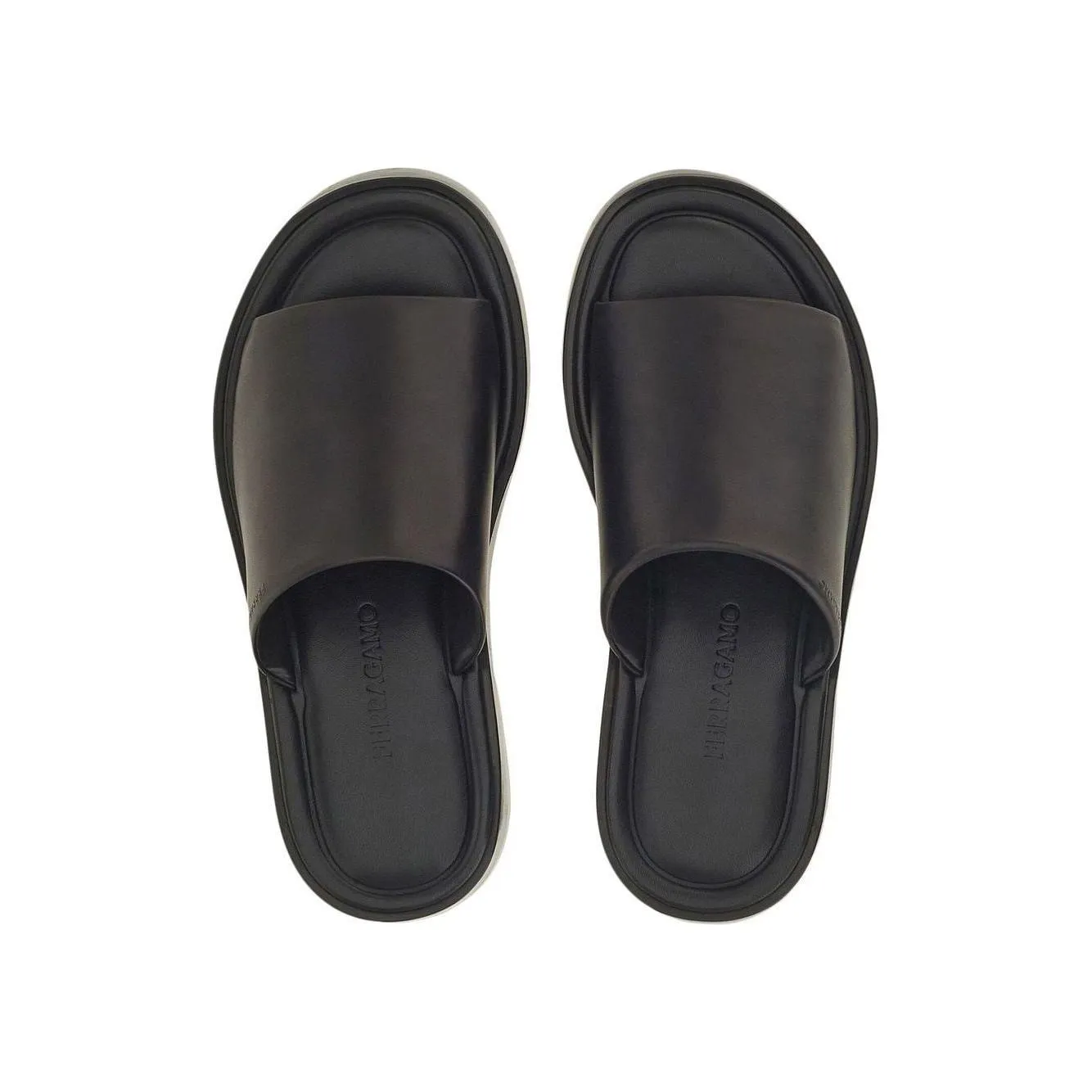 Ferragamo crossover-strap leather slides Sandals Black