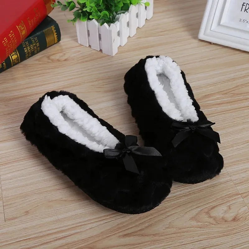 Fluffy Non-slip Winter Indoor Shoes with Chic Bow Accent