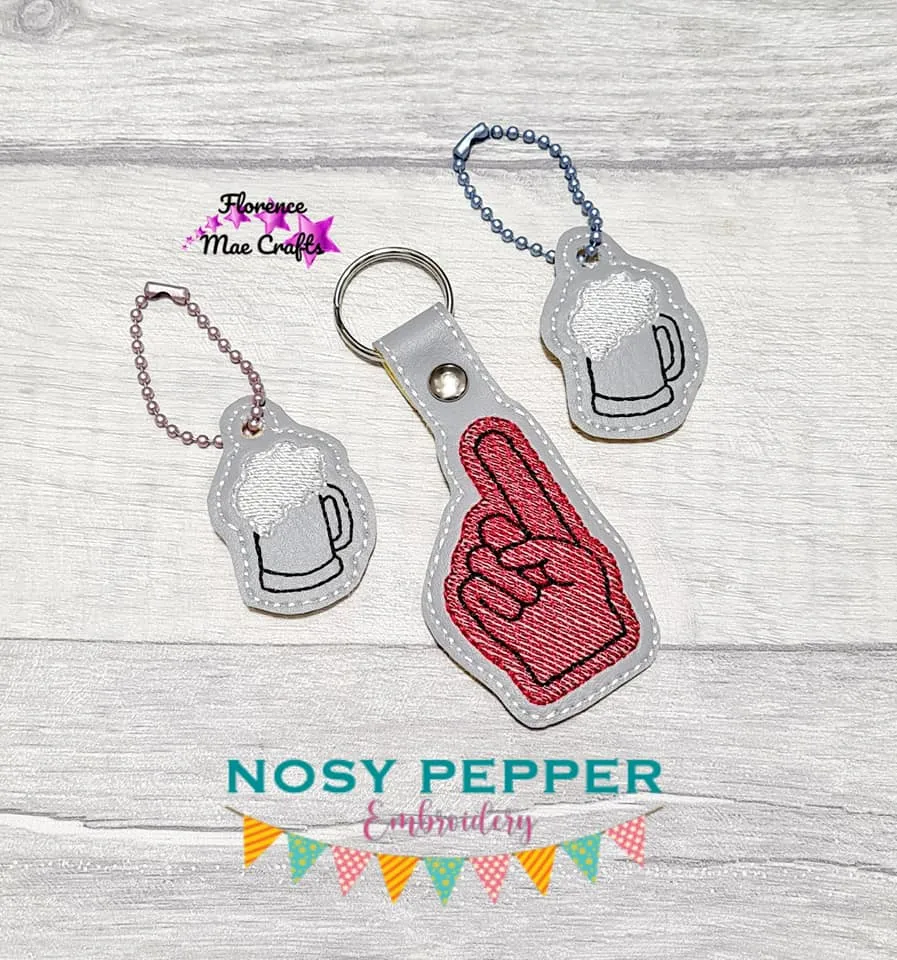 Foam finger snap tab and charm set machine embroidery design DIGITAL DOWNLOAD