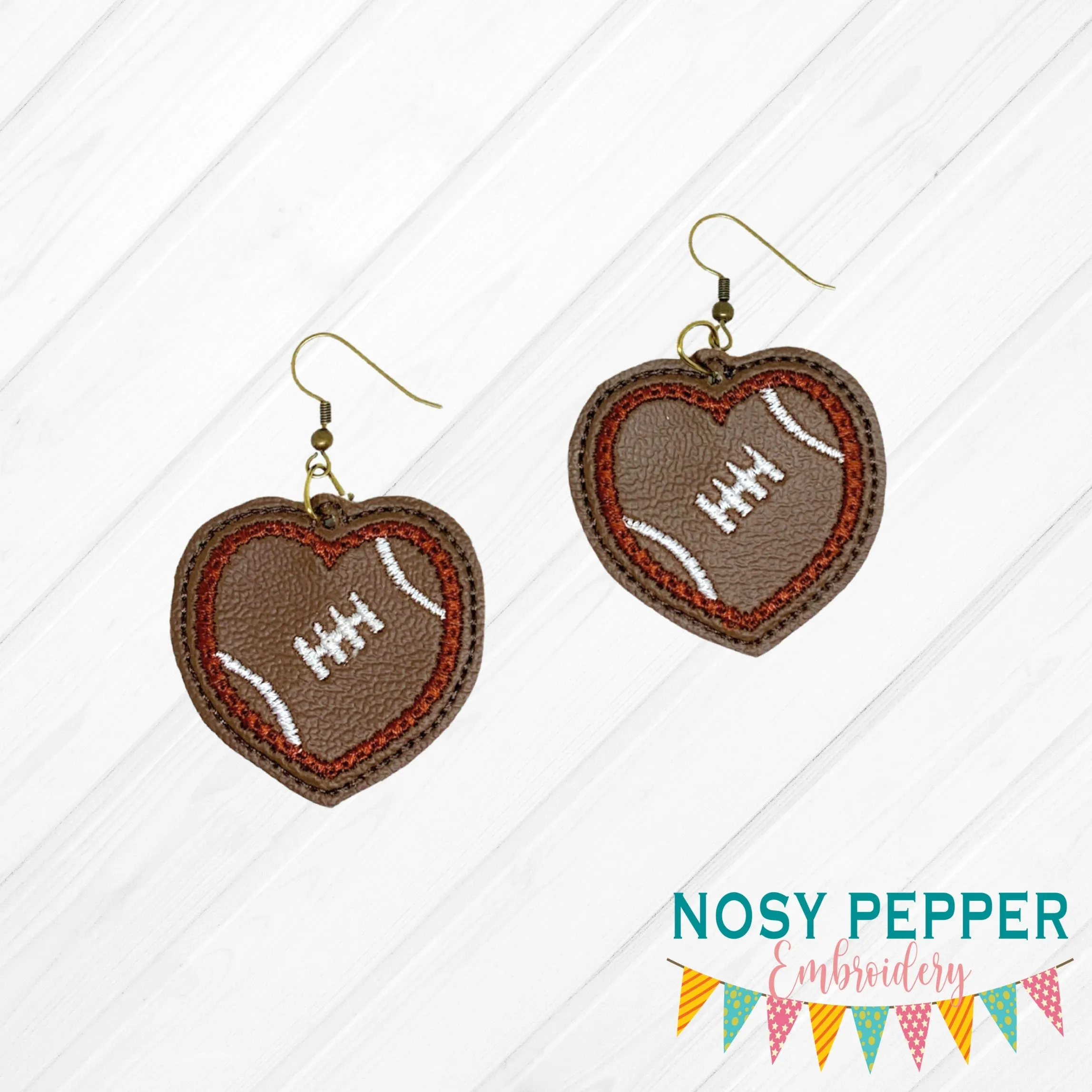 Football Heart earrings machine embroidery design ITH DIGITAL DOWNLOAD