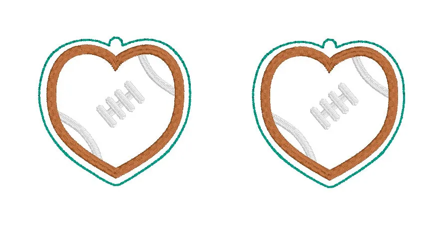 Football Heart earrings machine embroidery design ITH DIGITAL DOWNLOAD