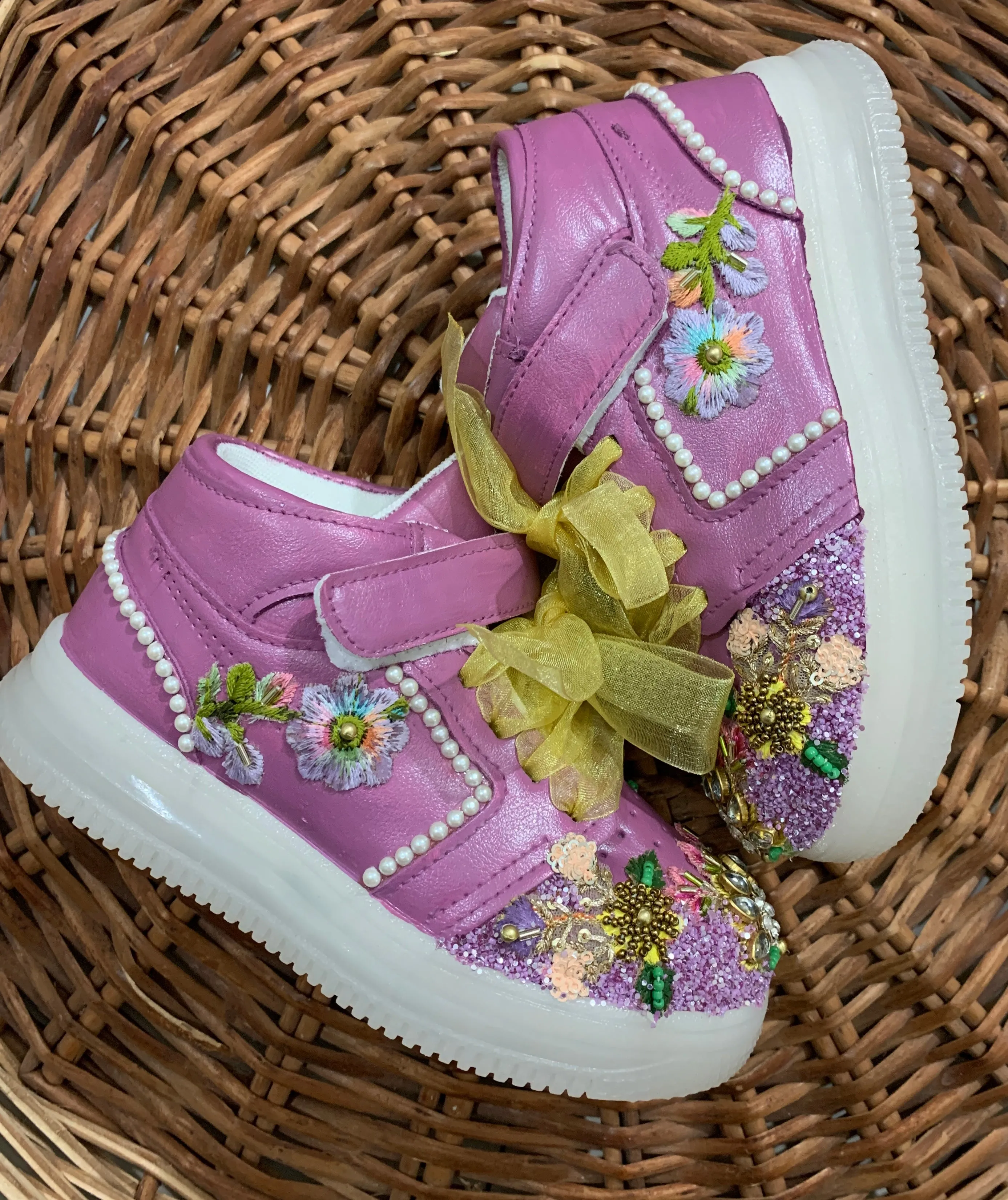 Funky N Trendy purple pink embroidery sneakers/kids sneakers/ embroidery shoes / kids shoes/ purple sneakers / purple shoes for kids/handmade sneakers for kids