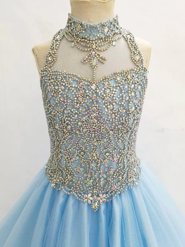 Glitzly Beaded Bodice Little Girls Sky Blue Value Pageant Dress