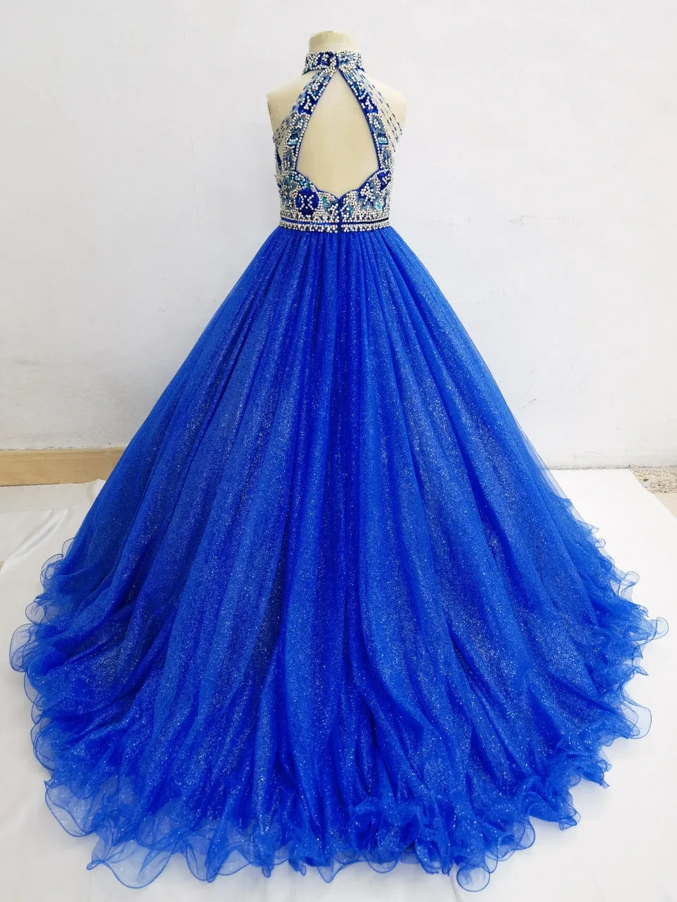 Glitzy Beaded Bodice Open Back Gorgeous Teen Royal Pageant Gown