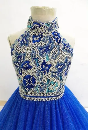 Glitzy Beaded Bodice Open Back Gorgeous Teen Royal Pageant Gown