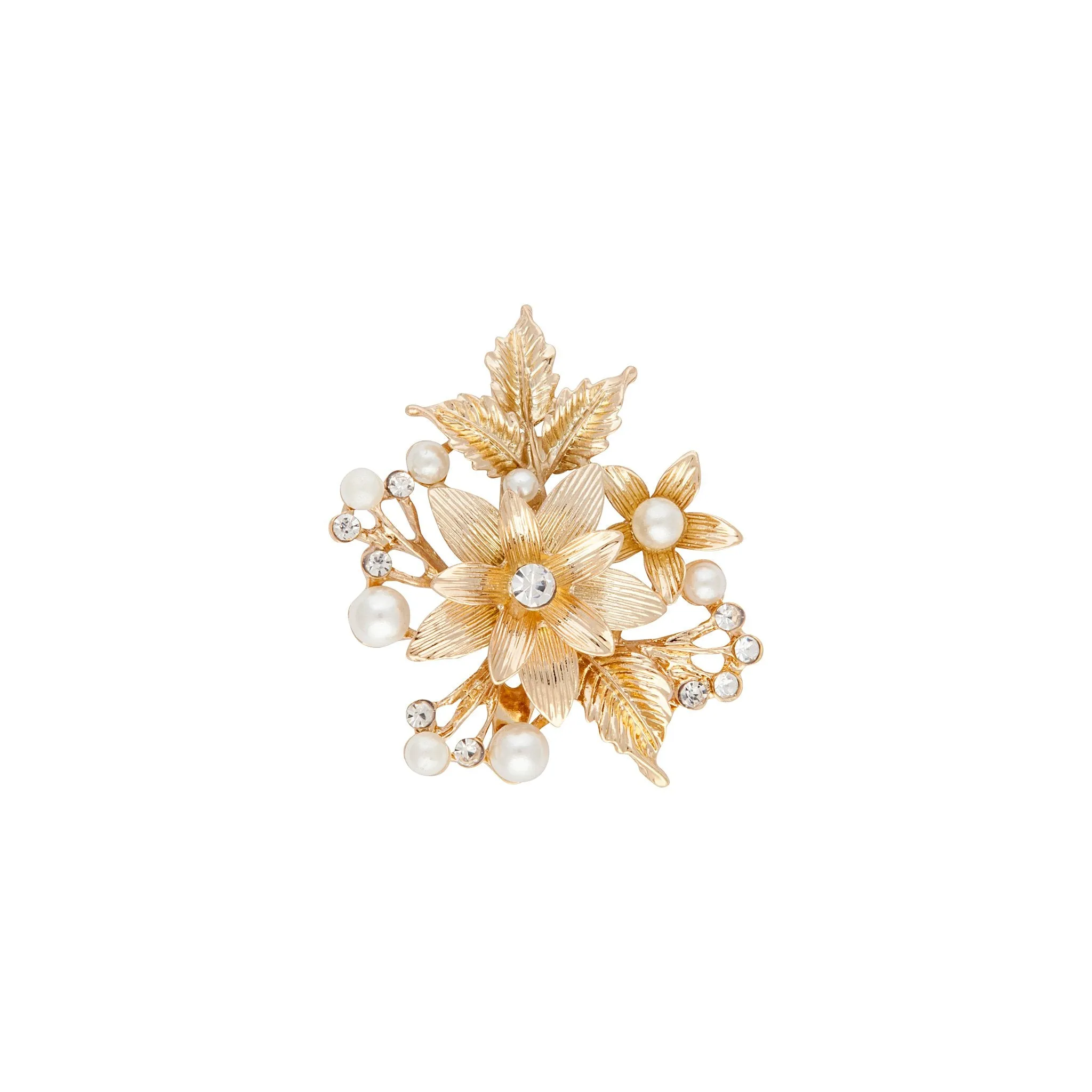 Gold Leaf Flower Pearl Brooch