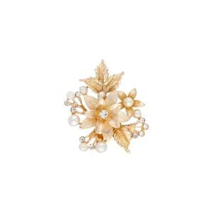 Gold Leaf Flower Pearl Brooch