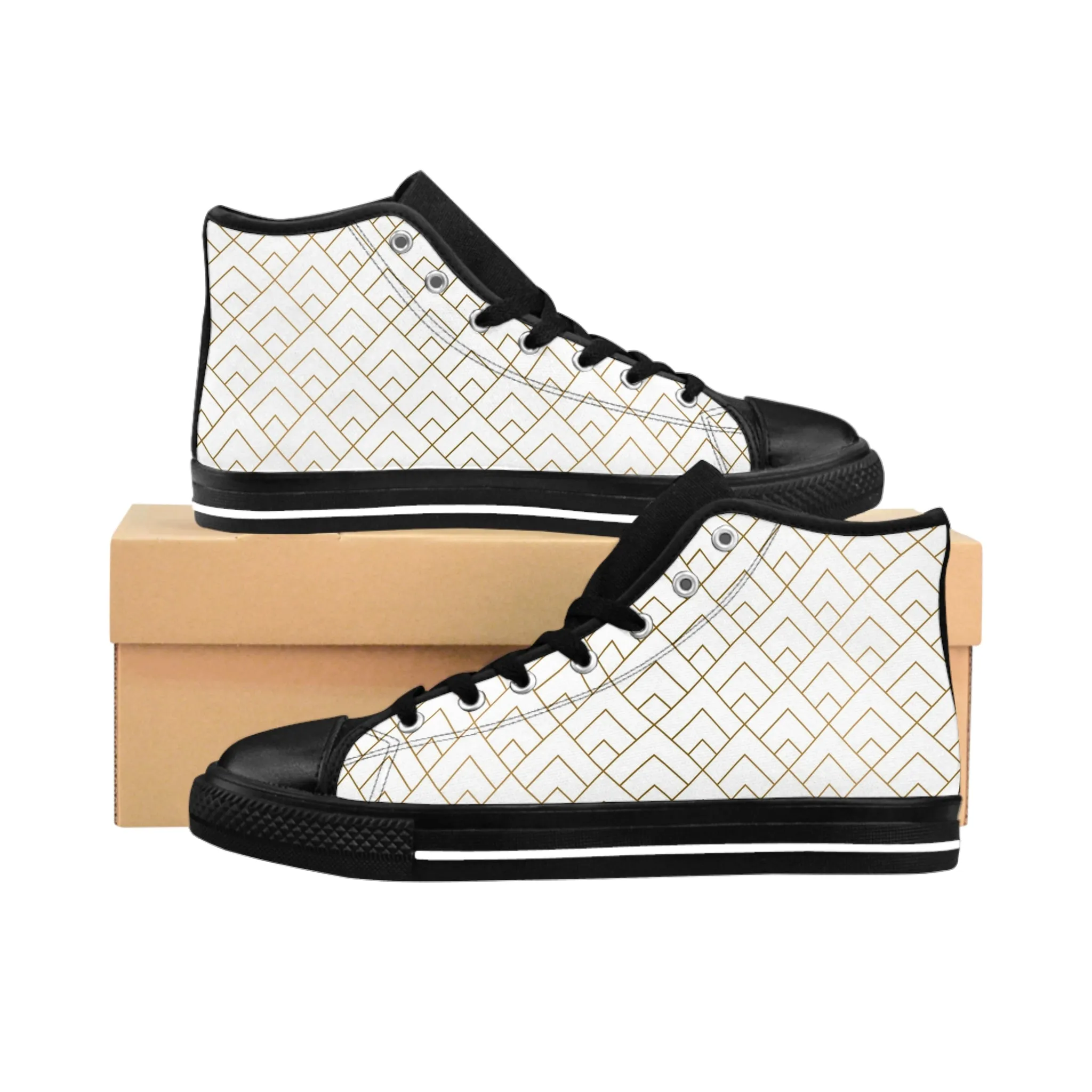 Gold Mosiac Pyramid Pattern Women's Classic Sneakers