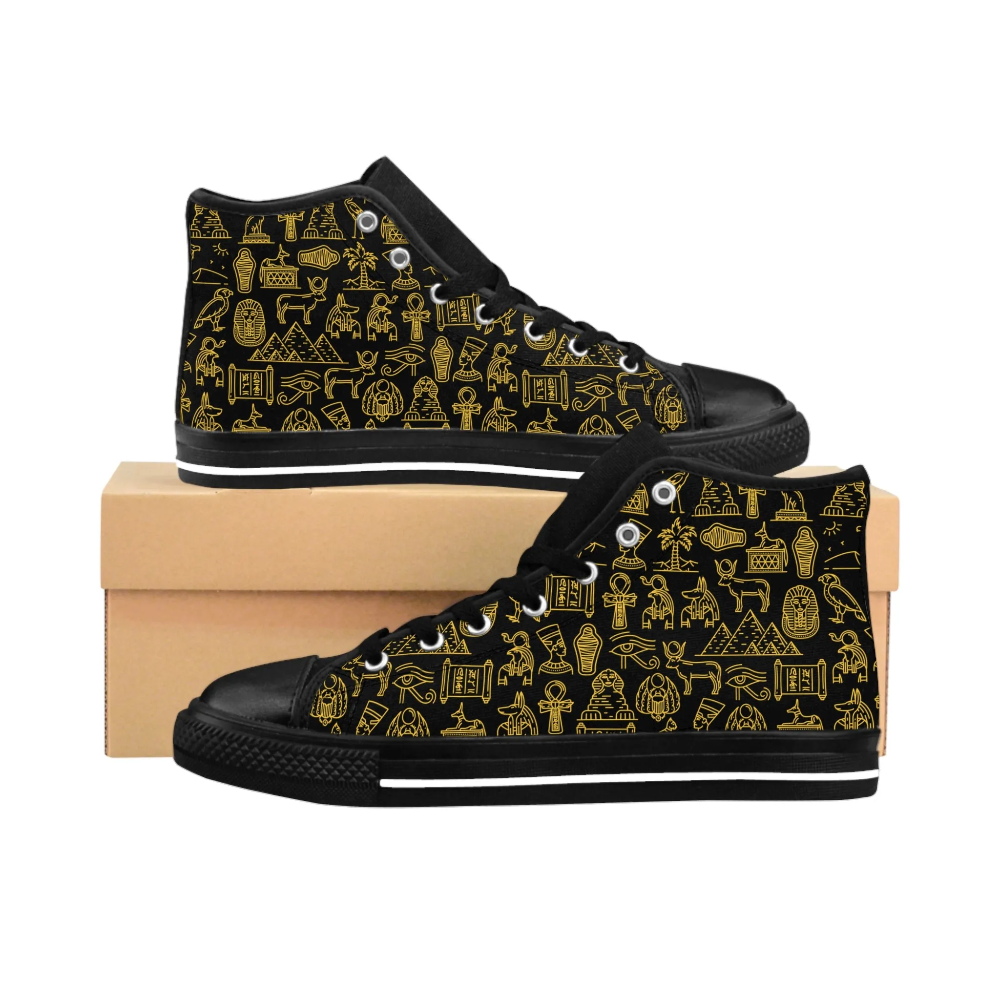 Golden Egyptian Pattern Theme Women's Classic Sneakers