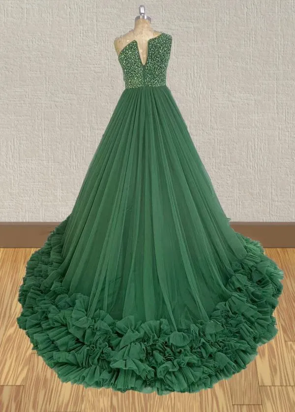 Green Teen and Miss Green Ball Gown Pageant Dresses