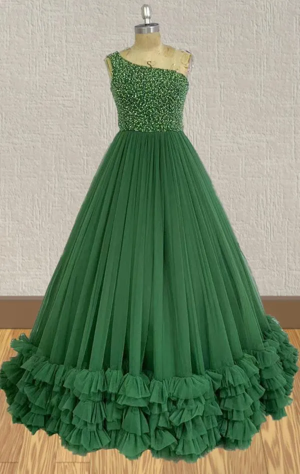 Green Teen and Miss Green Ball Gown Pageant Dresses