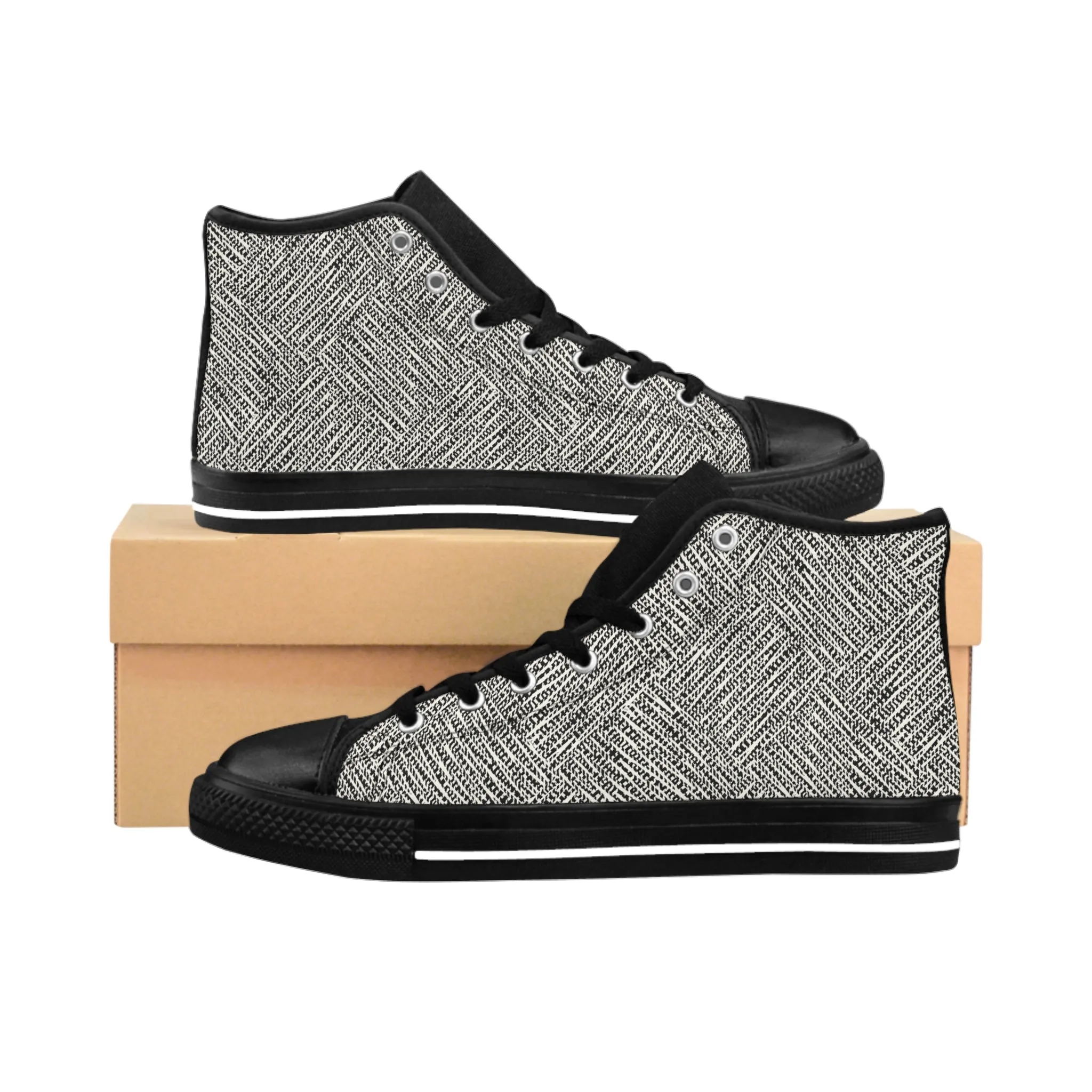 Grey Checkered Pattern Women's Classic Sneakers