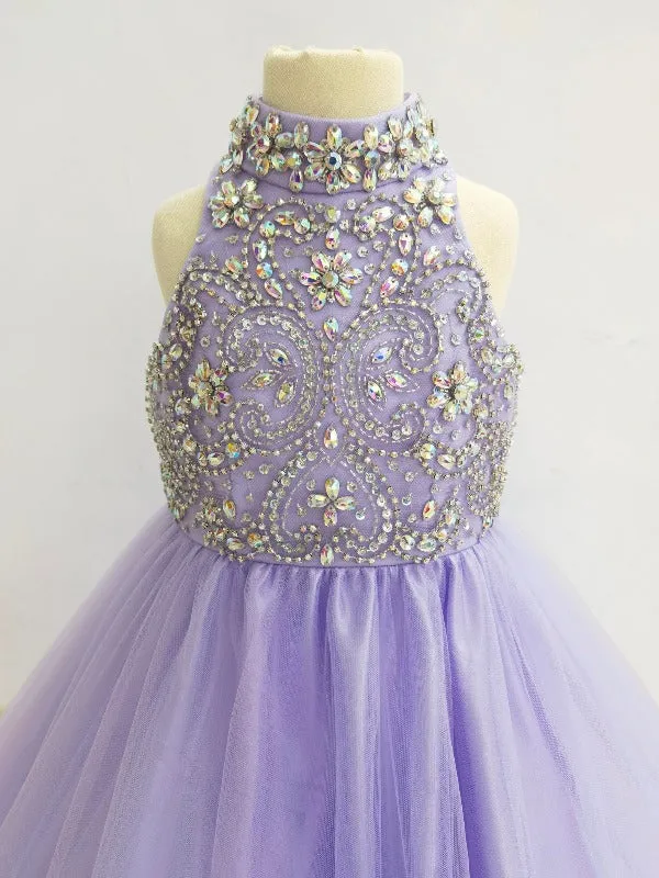 Halter Beaded Bodice Floor-Long Child Long Formal Gown