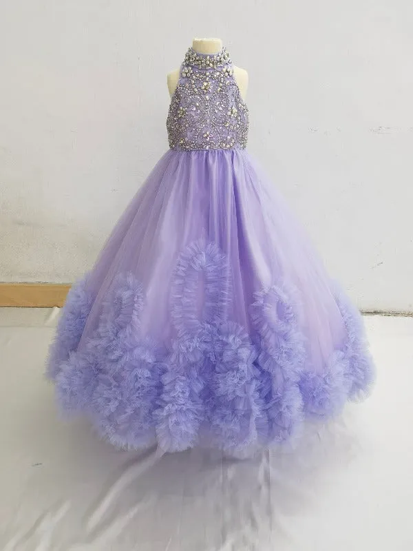 Halter Beaded Bodice Floor-Long Child Long Formal Gown