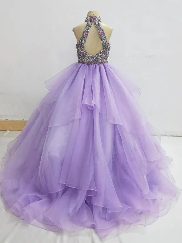 Halter Beaded Bodice Glitzly Teen Pageant Gown