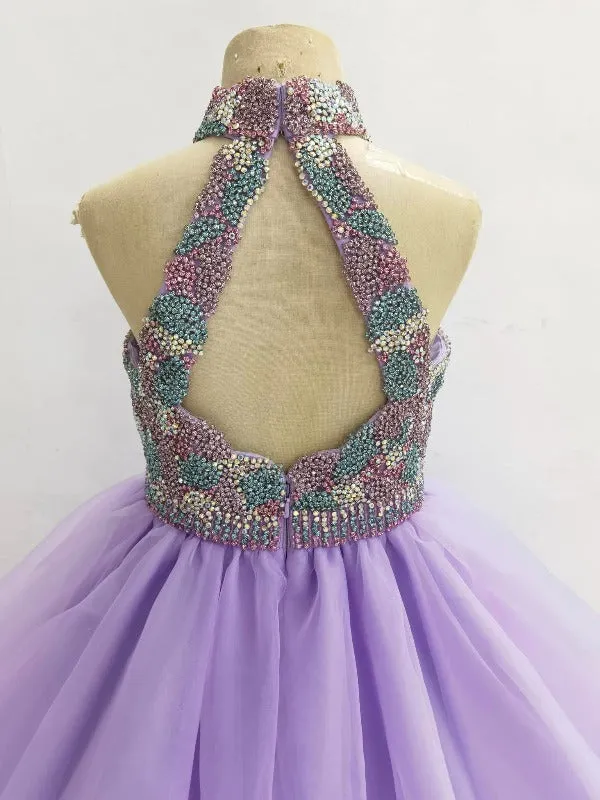 Halter Beaded Bodice Glitzly Teen Pageant Gown