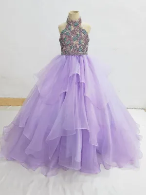 Halter Beaded Bodice Glitzly Teen Pageant Gown