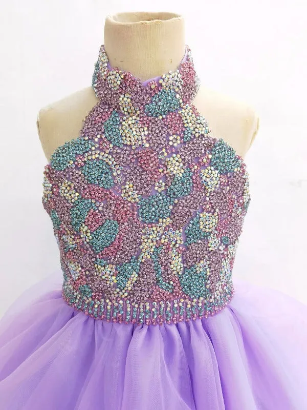 Halter Beaded Bodice Glitzly Teen Pageant Gown