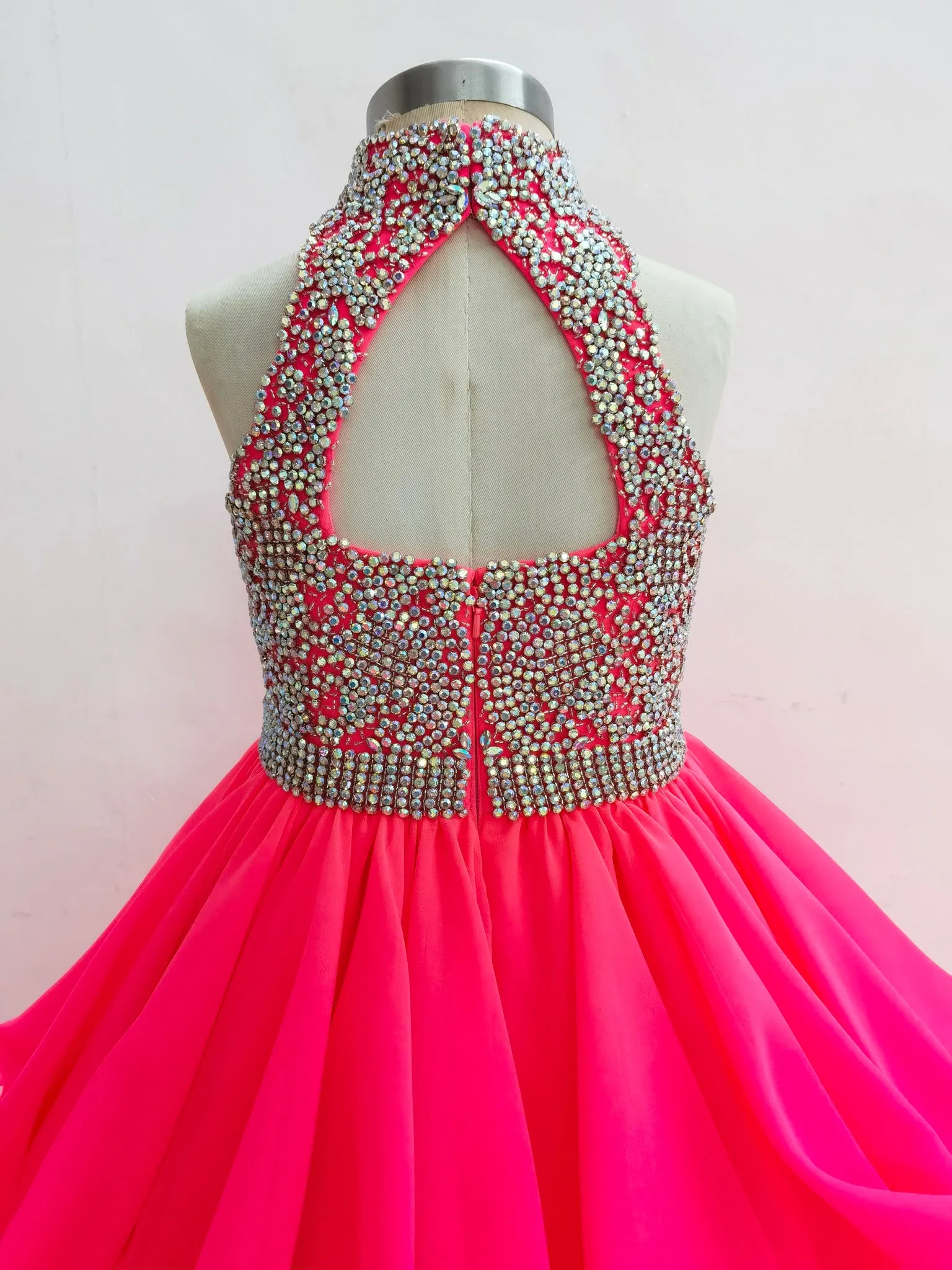 Halter Beaded Bodice Little Girl Fuchsia Vogue Gorgeous Long Pageant Dress