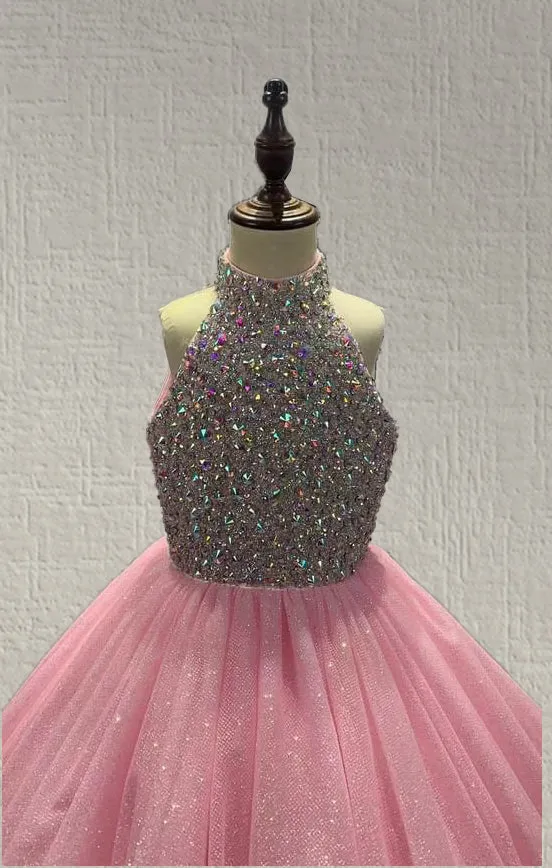 Halter Beaded Bodice Stunning Little Girls Evening Gown