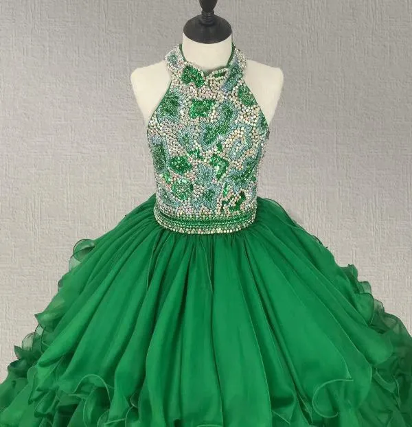 Halter Glitz Beaded Bodice Kids Stunning Prom Gown