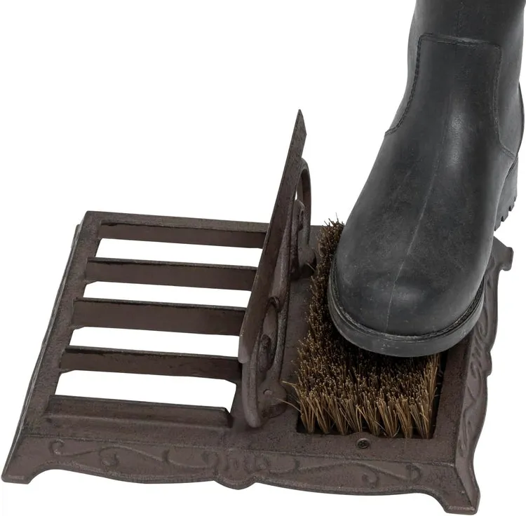 Heavy Duty Dark Brown Cast Iron Shoe Scraper and Scrubber Mat, Outdoor Footwear Cleaning Brush and Boot Mud Puller