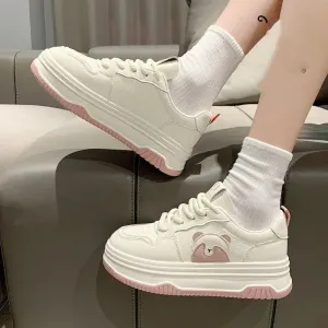 Hnzxzm Kawaii Bear Womens Sports Shoes Fashion Autumn Korean Style Platform Shoes Casual Versatile Design Platform Sneakers