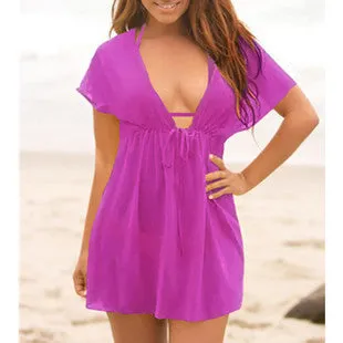 Hot sale summer style women Cover Ups sexy deep V-neck swimsuit cover up bikini beach cover up dress loose beachwear Beach dress