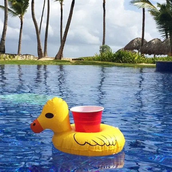 Inflatable Yellow Duck Shaped Floating Drink Holder, Inflated Size: About 23 x 19cm