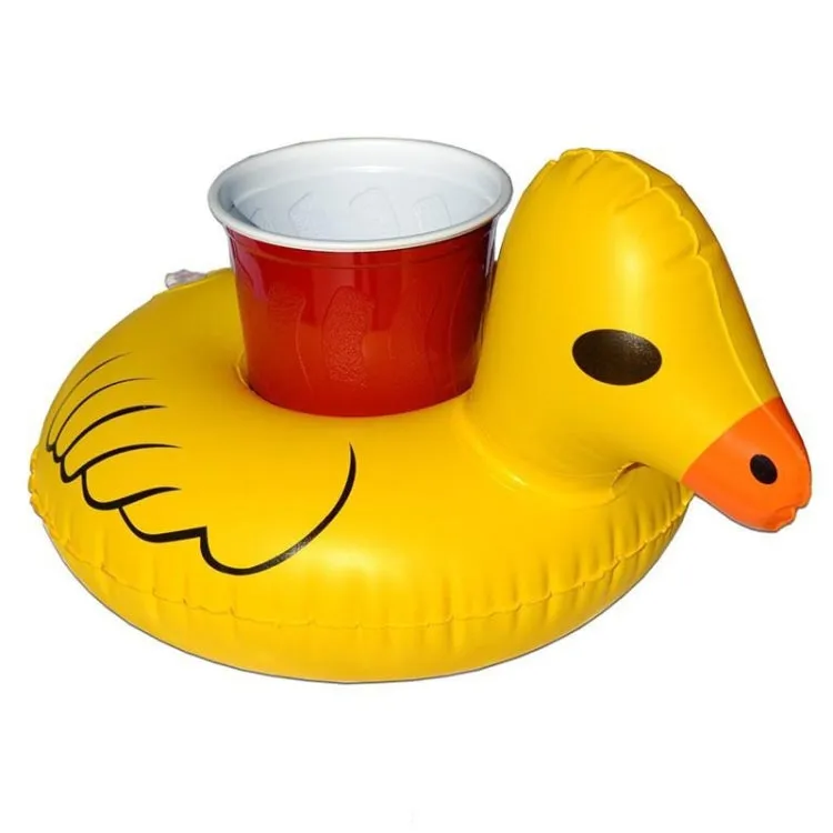 Inflatable Yellow Duck Shaped Floating Drink Holder, Inflated Size: About 23 x 19cm