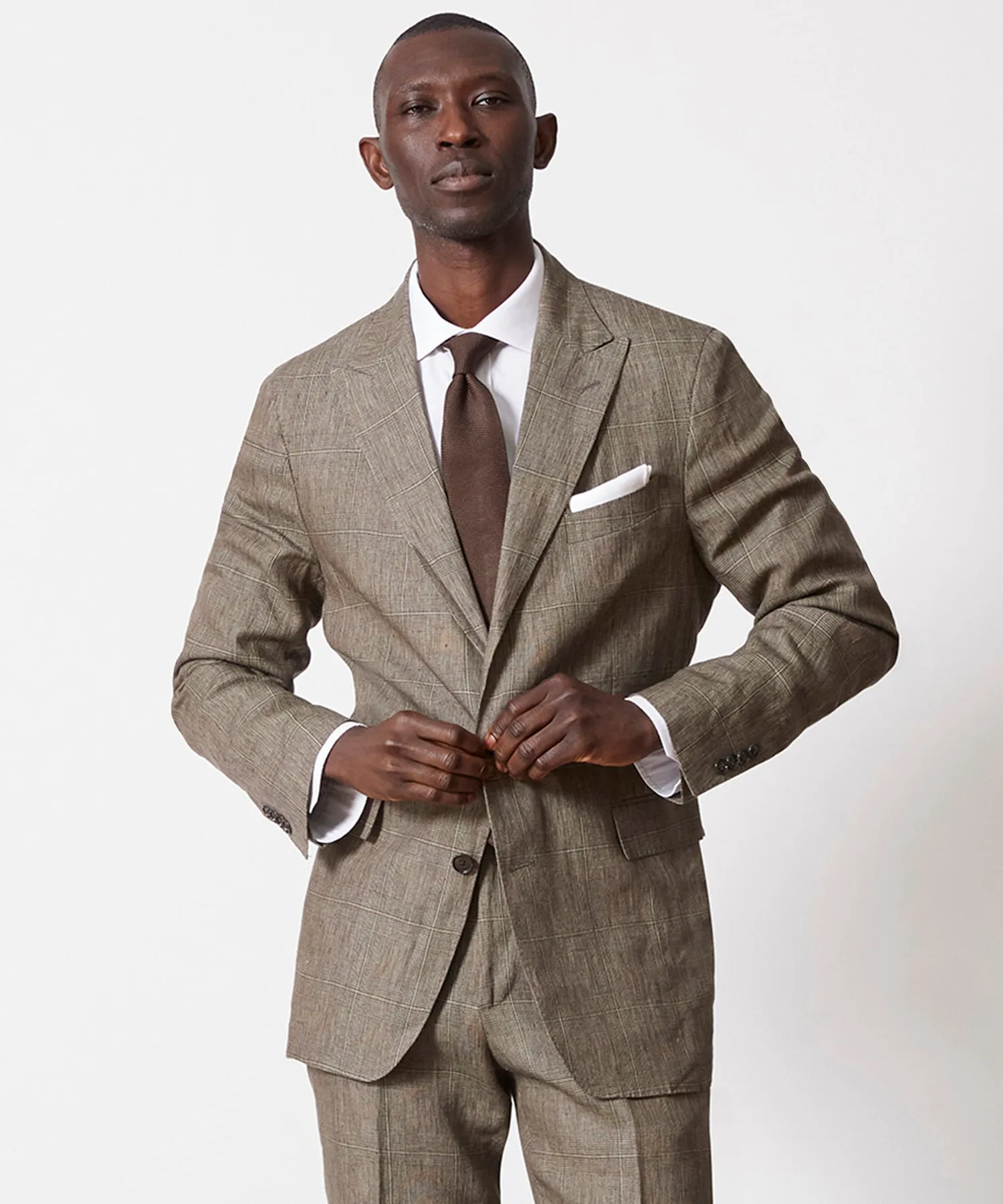 Italian Linen Sutton Jacket in Olive Glenplaid