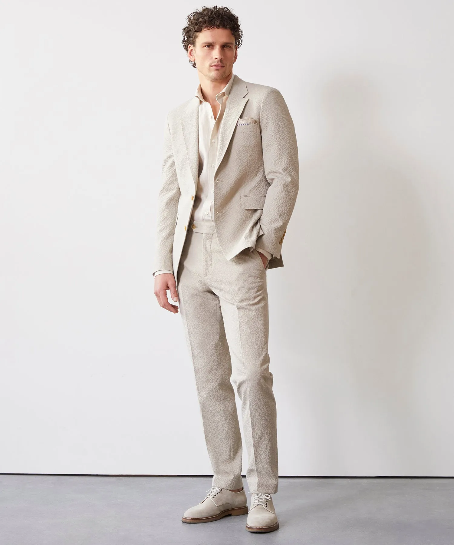 Italian Seersucker Sutton Jacket in Stone