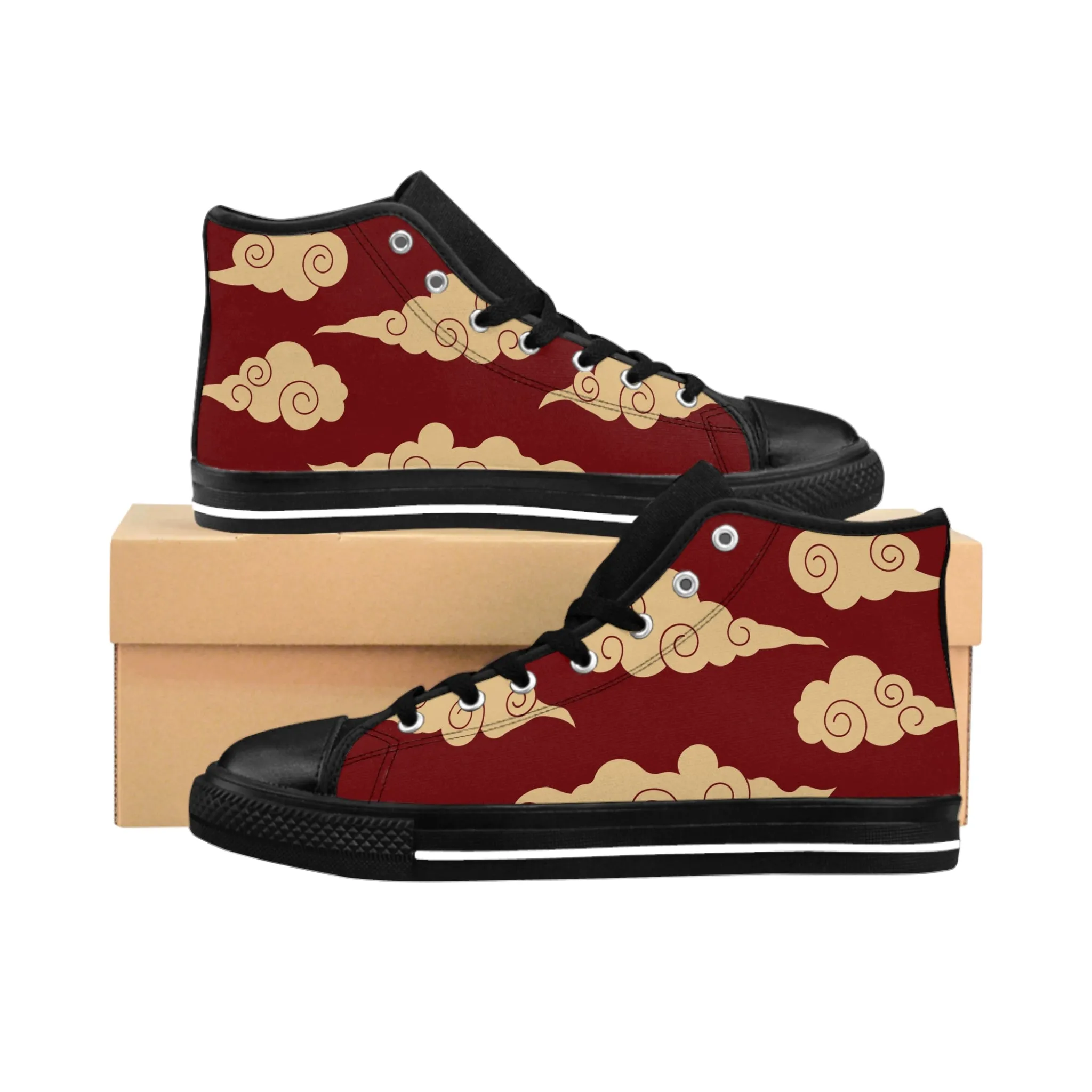 Japanese Clouds Red Background Women's Classic Sneakers